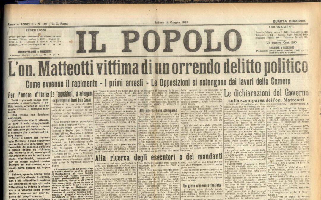 Sabato 24 febbbraio: in ricordo di Giacomo Matteotti